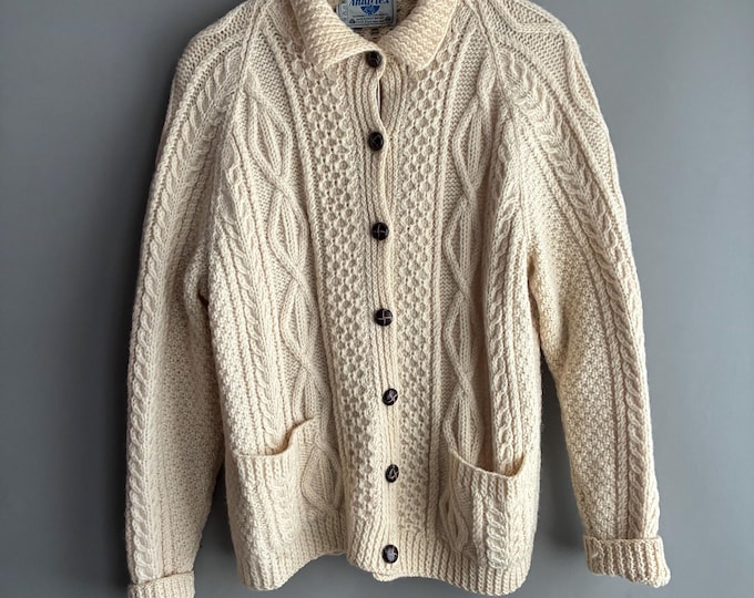 wool aran knit antartex fisherman cable knit cardigan