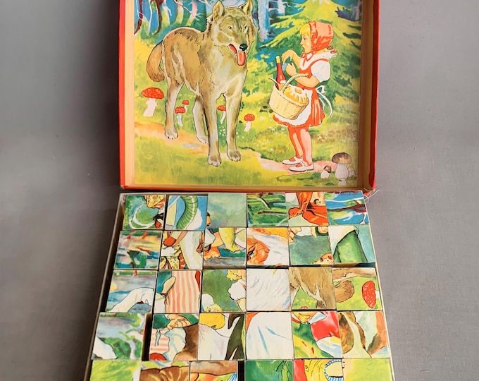 old wooden picture block puzzle