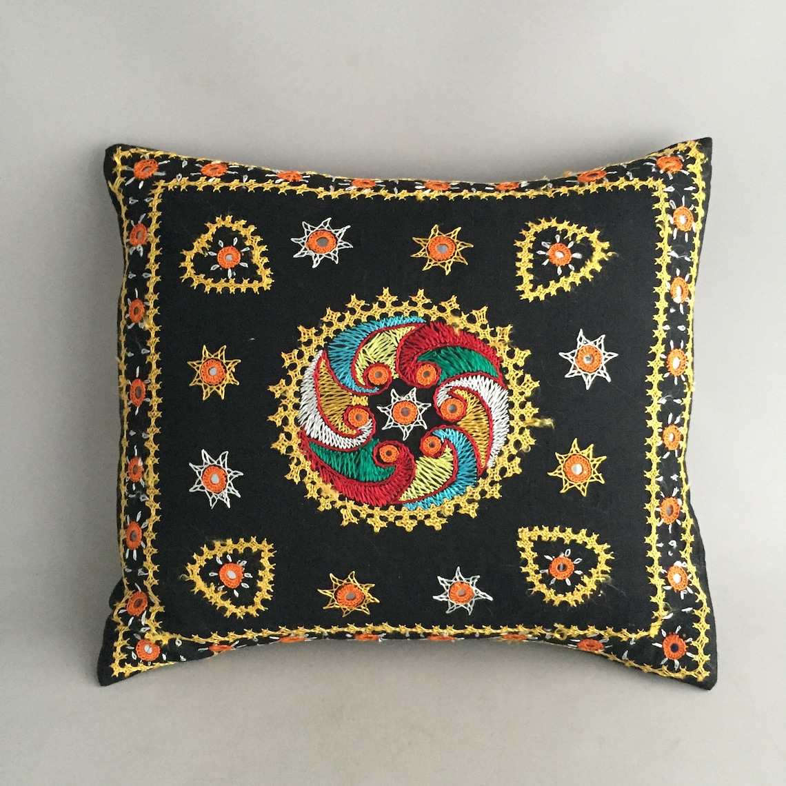 Embroidered Black Linen Cushion Cover Etsy UK