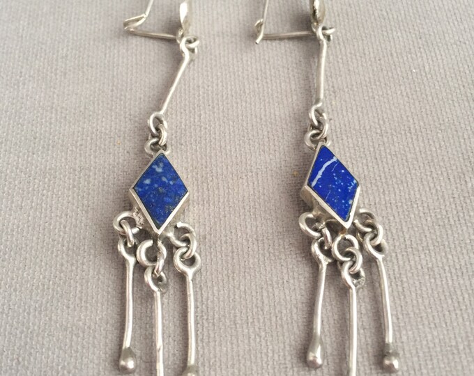 silver and Lapis lazuli pendant earrings