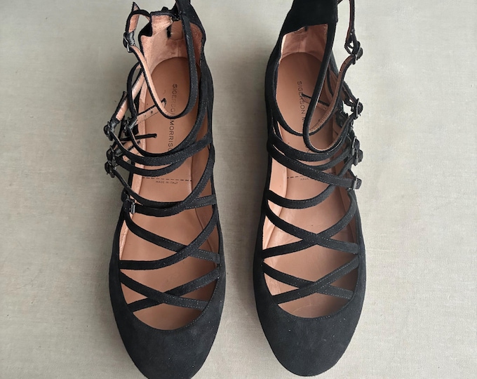 black suede multi-strap flats by Sigerson Morrison in original box