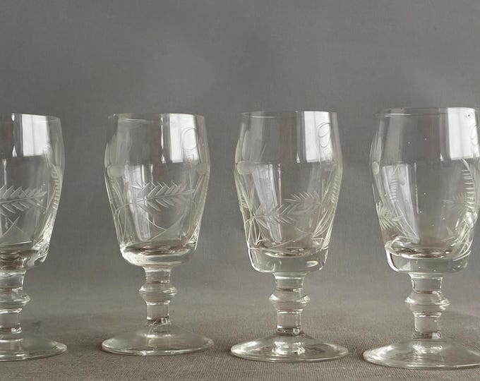 etched aperitif glasses x 6