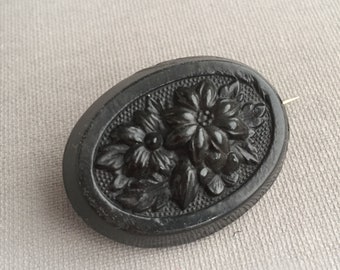 Victorian Vulcanite mourning brooch