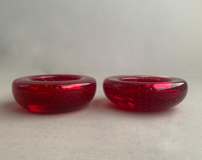 Whitefriars ruby red glass ashtray / dish