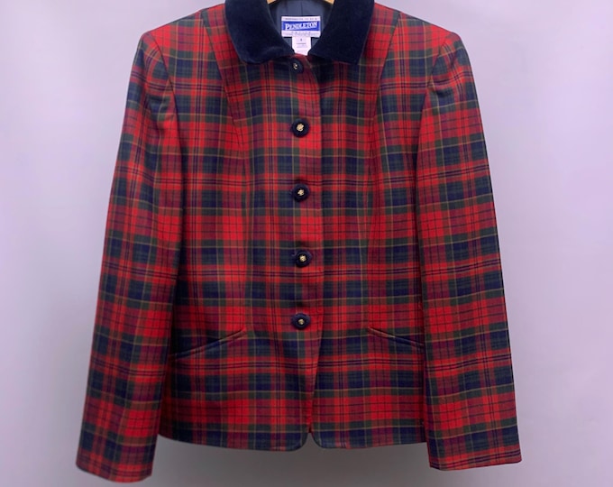 1980s Pendleton Tartin Womens Plaid jacket With Velvet Collar