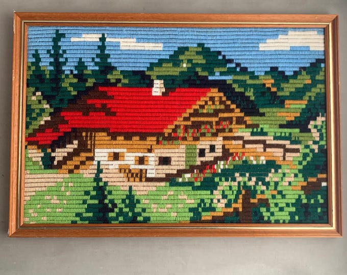log cabin cross stitch framed picture