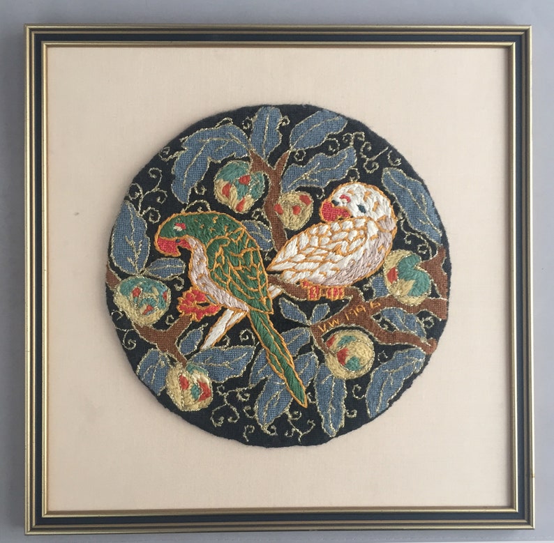 framed embroidery bird picture image 1