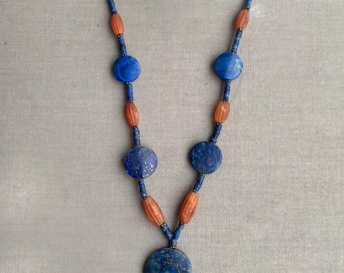Lapis lazuli and Carnelian Agate bead necklace