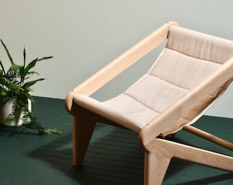 minimalist sustainable lounge chair . handmade accent chair . sling chair . midcentury modern  . modern lounge chair . om [m]