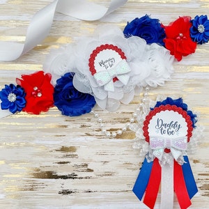 Red White Blue Baby Shower Sash, Maternity Sash, Thing 1 and Thing 2 Themed, Baby Shower, Red Blue Pregnant Sash, Memorial Day Independence