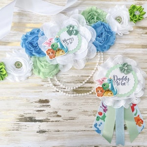 Dinosaur Baby Shower Sash, Blue and Green Baby Dinosaur Baby Shower Sash, Mommy to be Sash for Baby Shower, Dinosaur Baby Shower Sash