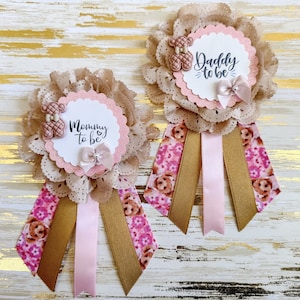 Pink Teddy Bear Baby Shower pins, Pink Teddy Bear Mommy to be Pin, Pink Teddy Bear Daddy to be Pins, Pink Teddy Bear Family pins