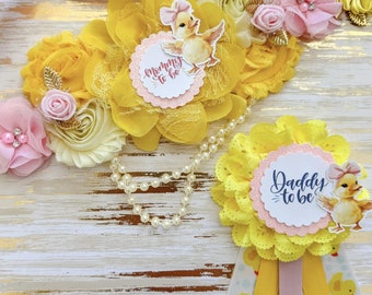 Pink Yellow Duck Baby Shower Sash For Mommy to be Easter Rubber Ducky Baby Shower Sash for Mom Baby Shower Sash Easter
