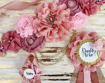Dusty Pink Baby in Bloom Baby Shower Mommy to be Sash