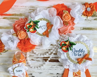 Een klein schatje is onderweg Oranje babyshower Mommy to be sjerp en pin Cutie Orange Gender Reveal babyshower sjerp Mommy to be cadeau