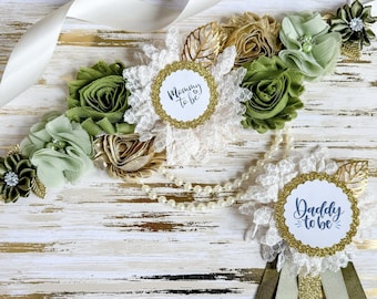 Greenery Baby Shower Mommy to Be Maternity Sash Woodland Baby