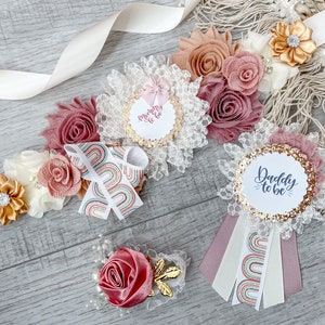 Faja de maternidad para futura mamá con diseño de arcoíris para baby shower, faja rosa para baby shower con arcoíris, faja de maternidad, faja para baby shower para futura mamá