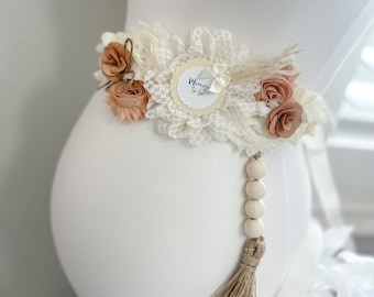 Boho Baby Shower Sash, Ivory Neutral Baby Shower Mommy to Be Sash na Baby Shower, Boho Macrame Baby Shower Sash na ujawnienie płci dziecka