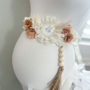 Ceinture pour baby shower bohème, ivoire neutre baby shower, future maman ceinture pour baby shower, écharpe de baby shower bohème en macramé pour révéler le sexe
