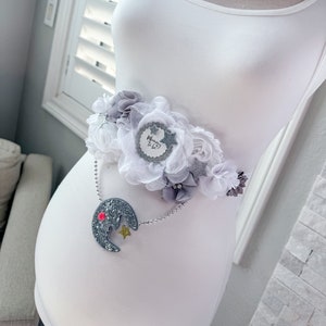Star and Moon Baby Shower Sash, Twinkle Twinkle Little Star Baby Shower, White Star and Moon Sash for Baby Shower, Mom to be Sash for Star