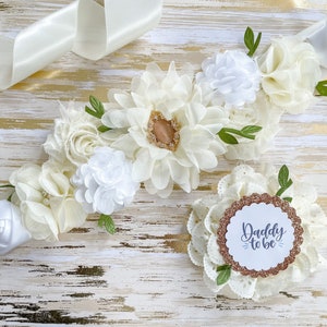 Ivory Boho Greenery Baby Shower Mommy to be Sash, Ivory and Green Baby Shower Mommy to be Maternity Sash, Greenery Boho Baby Shower Sash