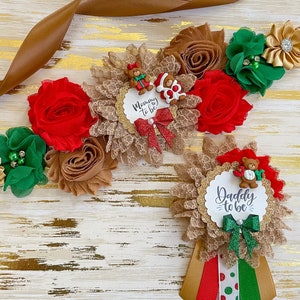 Christmas Teddy Bear Baby Shower Maternity Sash, Teddy Bear Baby Shower Mom to be Sash and Pin, Christmas Teddy Bear Shower, Maternity Sash