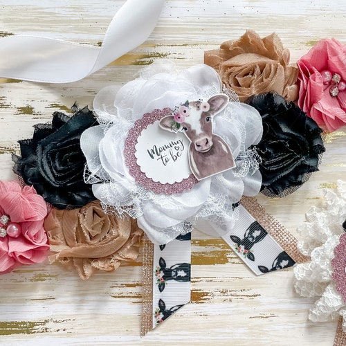 Cow Theme Baby Shower Pink Girl Cow Baby Shower Farm Sash Etsy