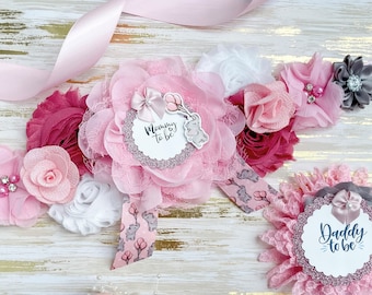 Pink Elephant with Balloons Baby Shower Maternity Sash, Elephant Baby Shower Maternity Sash, Elephant Pink Baby Shower Sash for Mom to be