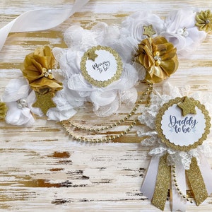 Gold and White Star Baby Shower Sash, Twinkle Star Baby Shower Sash for Mommy to be, Gold Star Maternity Sash, Baby Shower Sash for Mom