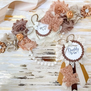 Teddy Bear Baby Shower Mommy to be Sash, Brown Tan Bear Baby Shower Mommy to be Sash, Baby Shower Sash for Mommy to be, Bear Gender Reveal