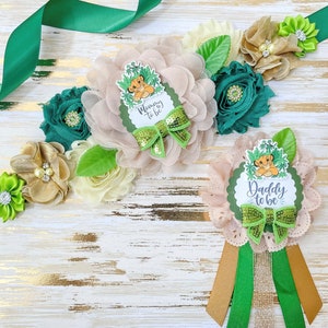 Simba Löwe Babyparty Schärpe, Gold und grüne Löwe König Babyparty, Dschungel-Babyparty Schärpe für Mama zu sein. Babyparty Mutterschafts-Schärpe