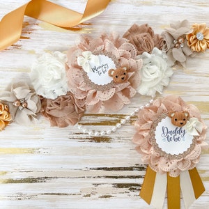 Teddy Bear Baby Shower Mom to be Maternity Sash, Brown Bear Baby Shower, Teddy Bear Gender Reveal Sash, Cant Bearly wait Maternity Sash