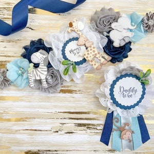 Blue Safari Baby Shower Mommy to be Maternity Sash, Jungle Safari Baby Shower Mommy to be Sash and pin, Maternity Sash for Shower