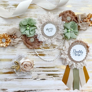 Sage Woodland Baby Shower Maternity Sash, Sage and Ivory and Brown Baby Shower Sash for Mom to be, Sage Baby Shower Maternity Sash