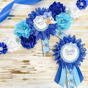 Stitch Baby Shower Mommy to be Sash and Pin Blue Baby Stitch Baby Shower Sash Mommy to be Gift for Baby Shower and Gender Reveal Corsage