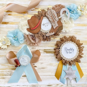 Cowboy Baby Shower Mom to be Sash Blue and Brown Cowboy Baby Shower Gift Maternity Sash for Mom to be Cowboy Baby Shower Decor for Mom to be