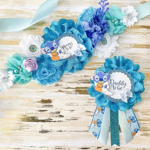 Lilo and Stitch Baby Shower, Stitch Baby Shower Sash, Maternity Sash, Stitch Mom to be Baby Shower Sash, Baby Shower Corsages for Stitch