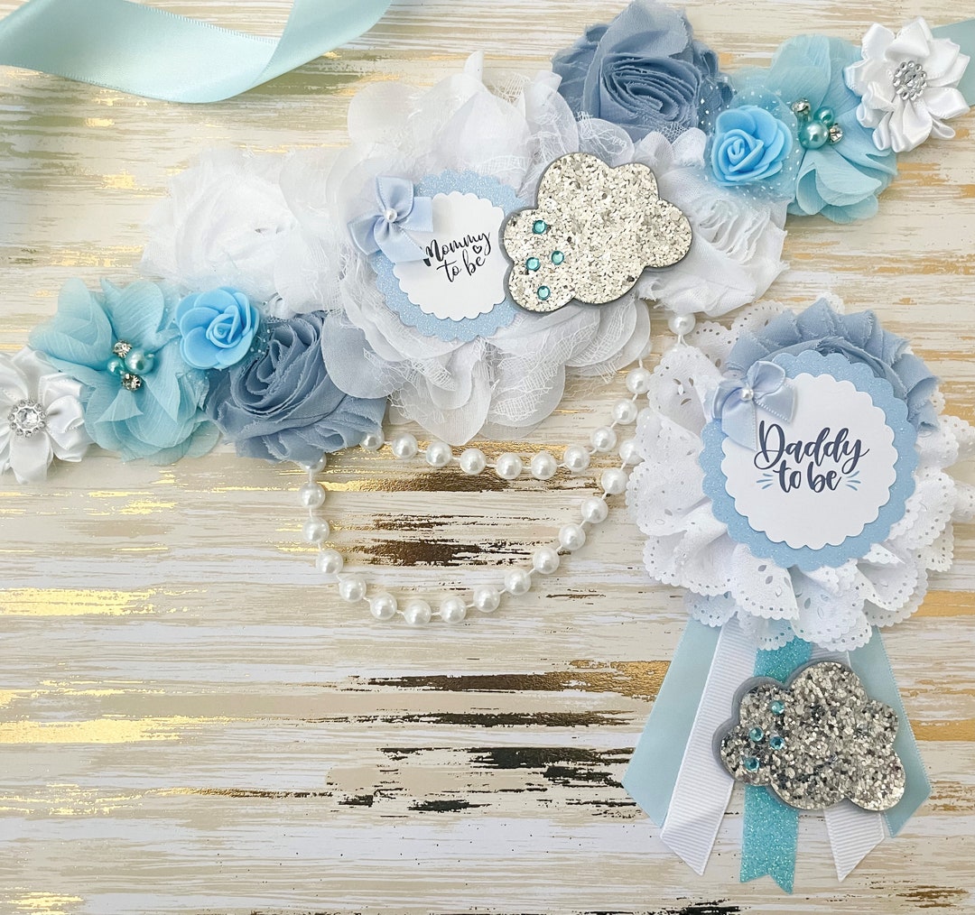 JOYMEMO Blue Highland Cow "Mom To Be" Sash – Satin Baby Shower Sash For Gender Reveal Parties - View #9