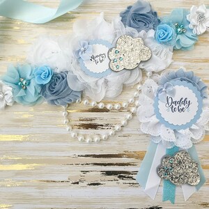 Cloud Baby Shower Sash, Blue and White Baby Shower Sash, Blue Cloud Baby Shower Maternity Sash for Mommy to be, Blue Cloud Baby Shower Sash