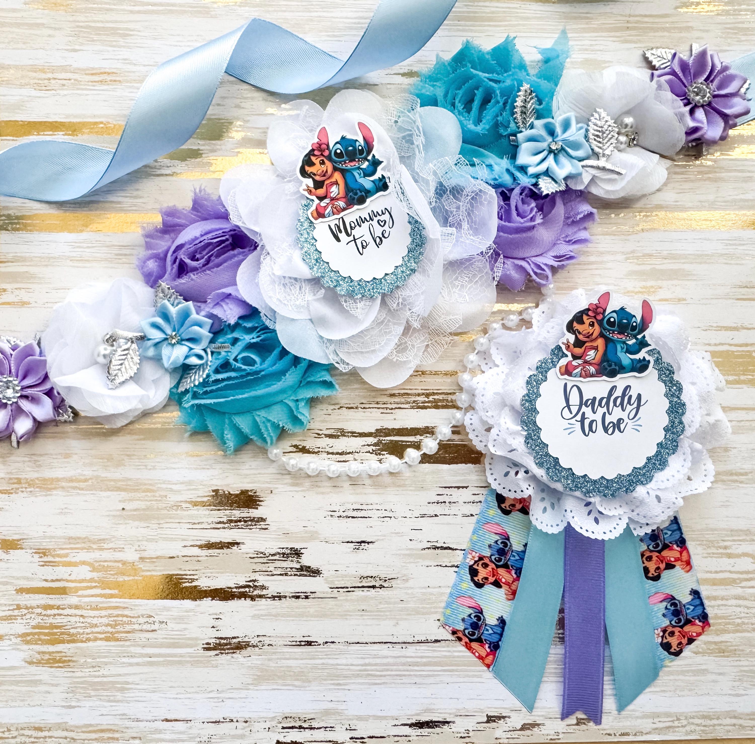Lilo and Stitch Mommy to Be Sash and Daddy to Be Pin – Baby Shower