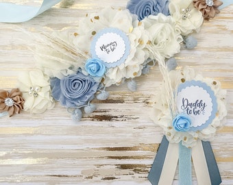 Boho Blue Baby Shower Sash, Mommy to be Sash, Minimalist Blue Boy Baby Shower Sash, Neutral Baby Shower Maternity Sash for Mommy to be