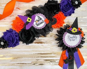 A Baby is Brewing Witch Baby Shower Sash, Witch Halloween Baby Shower Sash, Witch Halloween Sash for Baby Shower, Maternity Sash for Shower