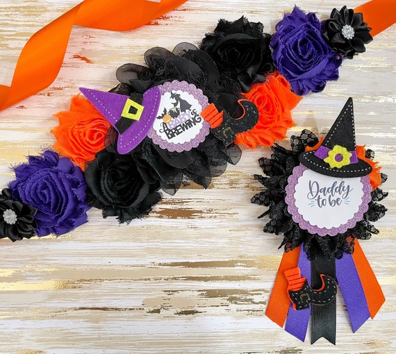 A Baby is Brewing Witch Baby Shower Sash, Witch Halloween Baby Shower Sash, Witch Halloween Sash for Baby Shower, Maternity Sash for Shower