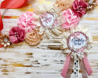 Woodland Maternity Sash, Pink Antler Maternity sash, Pink Maternity Sash with Antlers, Mom to be Sash for Baby Shower, Maternity Woodland