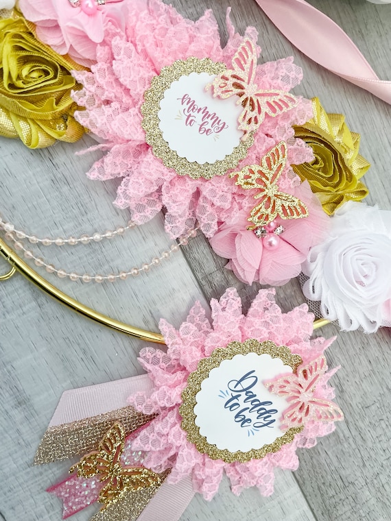 Regalo Baby Shower Niña Faja De Mariposa Para Baby Shower, Faja De Maternidad Con Mariposa Rosa