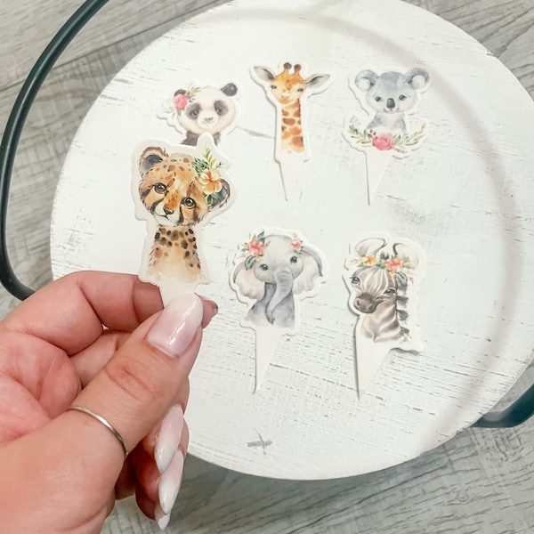 Safari Cupcake Toppers, Baby Shower, Party, Cupcake, Giraffe Zebra Elephant Tiger, Baby Shower Decorations, DOUBLE sided Safari Topper
