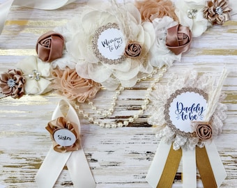 Boho Minimalistyczny Szarfę na Baby Shower, Boho Szarfę Ciążową, Przyszła Mama, Boho Baby Shower, Neutralny pod względem Płci Baby Shower, Boho Szarfę