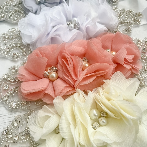 Flower Girl Sash, Coral, Pink, Grey, Ivory or White Flower Girl Bridal Sash, Wedding Belt, Floral Sash for Wedding Dress