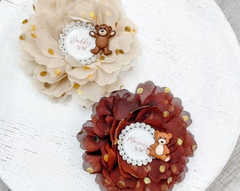 Teddy Bear Baby Shower Pin for Mom to Be, Teddy Bear Baby Shower, Brown Teddy Bear Baby Shower Mom to Be and Daddy to be Pin, Shower Pins