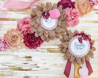 Pink Fall Pumpkin Baby Shower Mommy to be Maternity sash, Pink Fall Baby Shower Sash, Fall Pumkin Baby Shower Mommy to be Maternity Sash